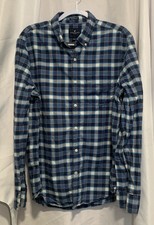American Eagle Shirt Blue Plaid Dress Size Large 100% Cotton Soft Long Sleeve 