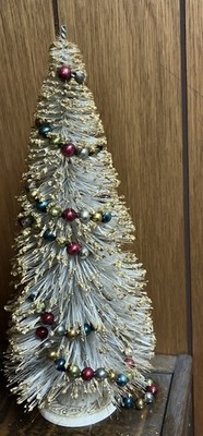 Vtg White Glitter Bottle Brush Christmas Tree Mercury Glass Garland 17  Read