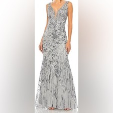 Mac Duggal Sleeveless High Neck Embroidered Gown Charcoal 20484 Women’s Sz 16
