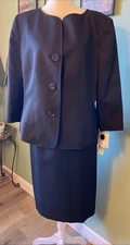 Suit Studio Womens Black Long Sleeve Three-Button 2 Piece Skirt Suit Set Size 14