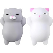 Squishy Cat Stress Relief Toys - 2  Soft Silicone Kawaii Kitties for All Ages