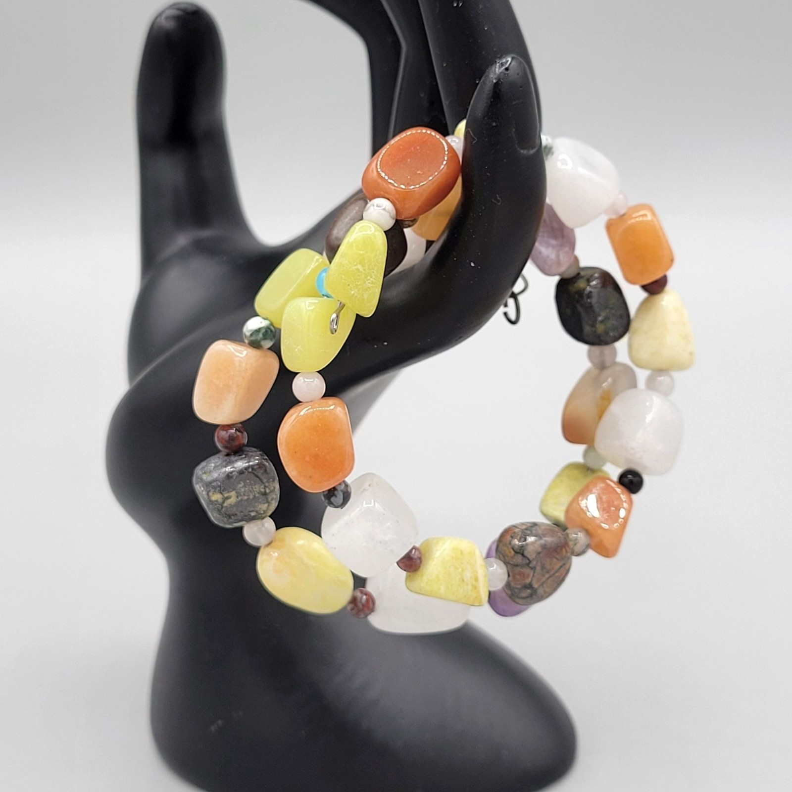 Multicolored Agate Stone Memory Wire Bracelet Adj… - image 1