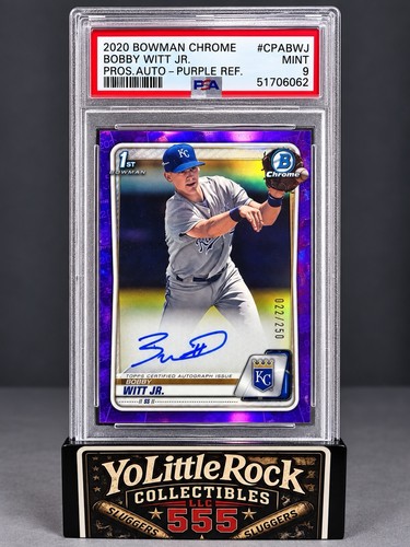 Bowman 2020 Bowman Chrome Bobby Witt Jr. #CPA-BWJ Purple Auto /250 PSA 9