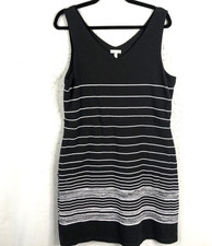 T By Talbots Dress Womens Large Black White Striped Knit Casual Stretch Resort