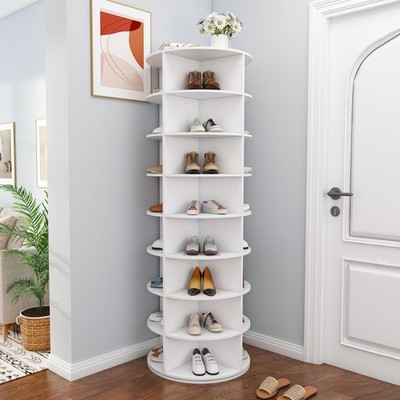 Rotating Shoe Rack Tower 8 Tiers Spinning Storage Rack Shoe Organizer White