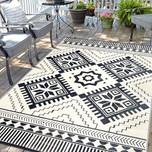 Waterproof Outdoor Rug 6x9ft, Boho 6 x 9 Feet A.bohemia | Black & Beige