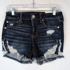 NWT American Eagle Midi Jean Shorts Women’s 8 Stretch Dark Wash Distressed Denim