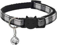 Cute Adjustable Cat Collar with Bell - Safety Breakaway Design, Black Nylon