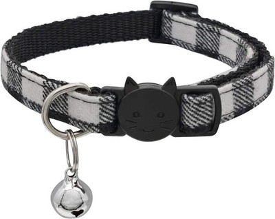 Cute Adjustable Cat Collar with Bell - Safety Breakaway Design, Black Nylon