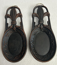 Cast Iron Fleur-de-lis Spoon Rest Black Enamel 8&rdquo; Kitchen Decor - Set of 2