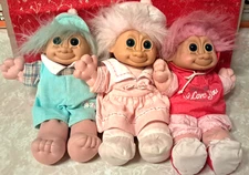 Vintage 1990's Trio of Plush Russ Trolls 12" Sparky, Buffy and Berrie No Tags