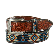 Angel Ranch Men's Brown Embroidered Aztec Western Belt D100015302