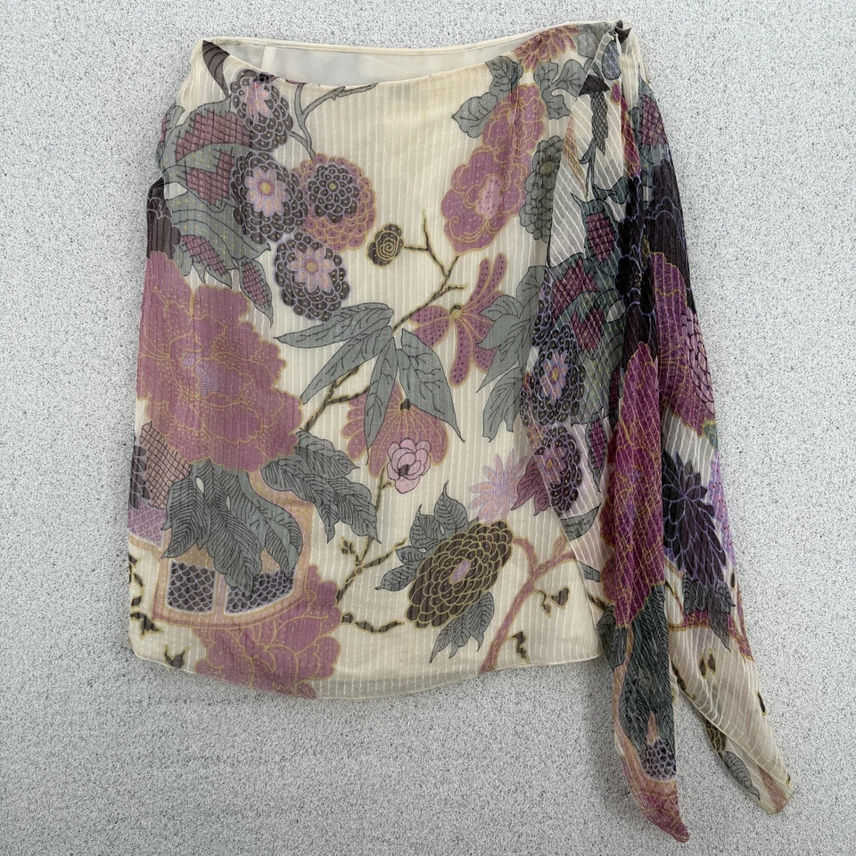 Falda Armani Collezioni Mujer 8 Marfil Floral Seda Algodón Plisada Hecha en Italia Foto 2 de 4