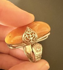 Vintage Honey Amber In Sterling Silver Ring SZ-6.90 Adjustable Chunky