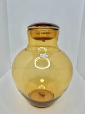 Vintage MCM Blenko Glass 7229s Ginger Jar Canister In Wheat 12.25” W/label 