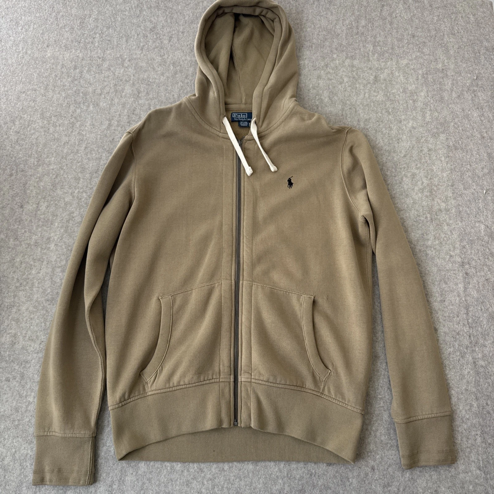 Polo Ralph Lauren Full Zip Hoodie Mens Large Tan Pony Fleece Thermal Lined Hood