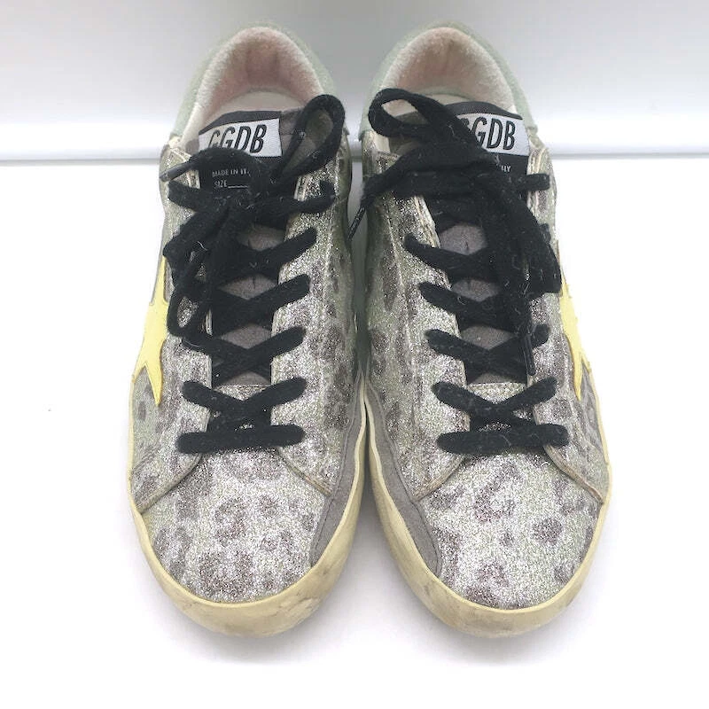 Zapatillas Golden Goose Superstar Brillo Leopardo Plateadas con Estrella Amarilla Talla 36 Foto 3 de 4