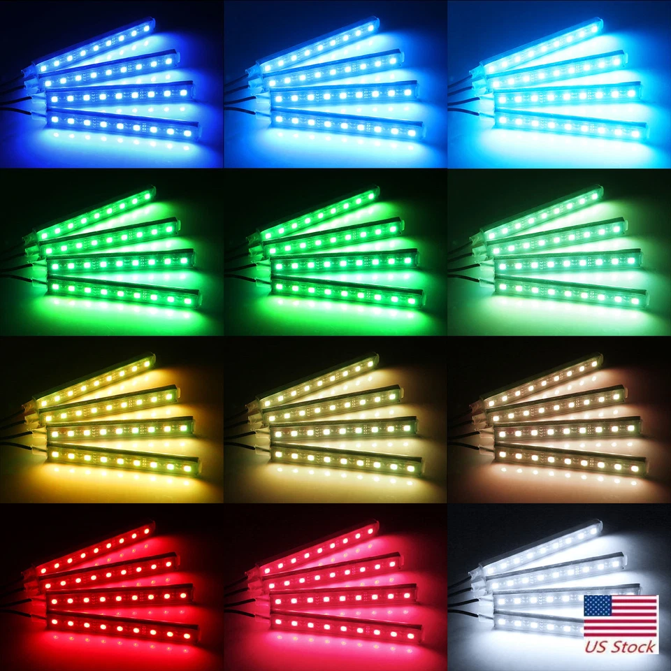 Car LED Strip Lights 4pcs LED DC 12V Multi-color Car Interior Light Kit - Image 2 of 4