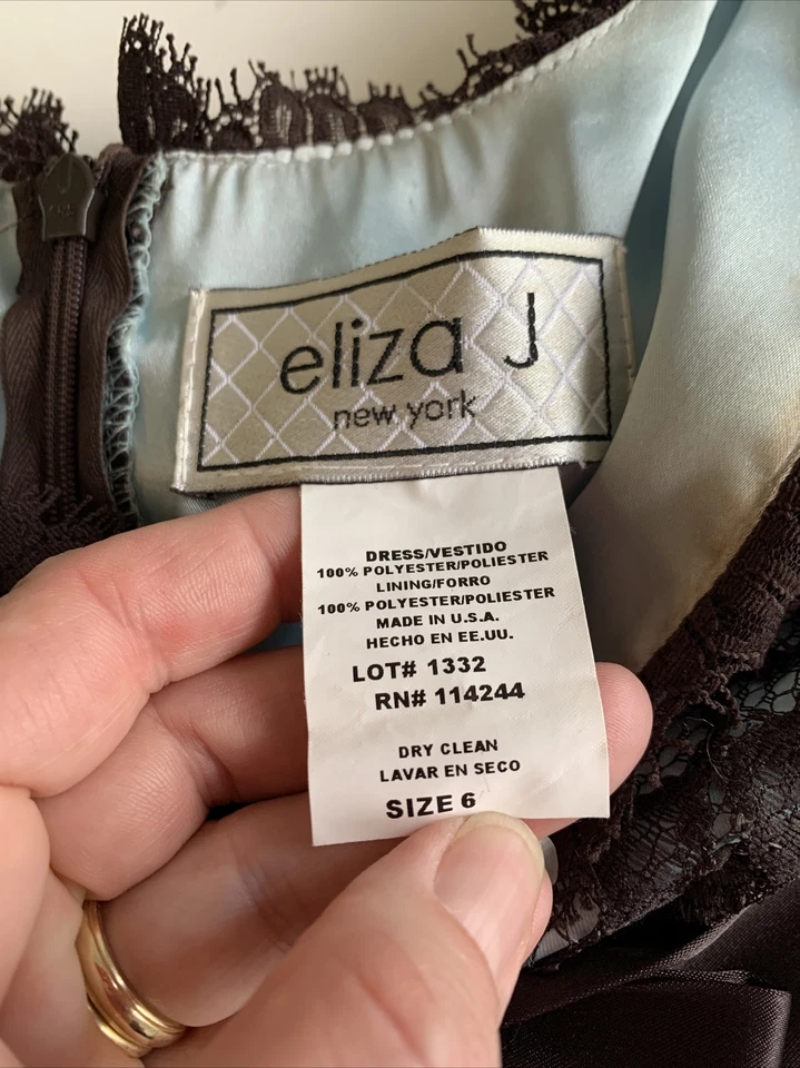 Eliza J Womens Dress 6 Brown Babydoll Y2K Lace Twee Empire Waist Bow VTG USA - Image 4 of 4