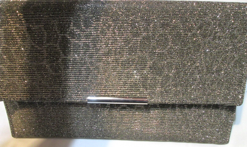 Ester & Lilly EVENING Clutch/BAG W/ chain strap- NWOT-SILVER GLITTER animal prin - Picture 3 of 10