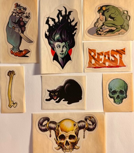 Vintage retro sticker Frankenstein bride vampire black cat killer clown Frogman