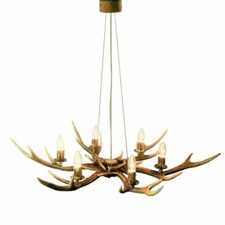 Lampadario con vere corna di cervo. Luci: 6xE14 M: 90x90x80cm 154204