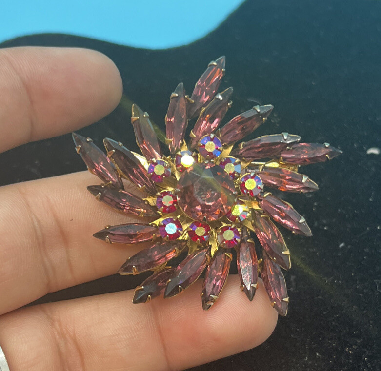 Vintage Purple and red aurora borealis Prong Set rhinestone