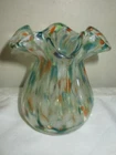 VINTAGE HANDBLOWN MURANO GLASS BUD VASE, TURQUOISE BLUE, ORANGE, WHITE