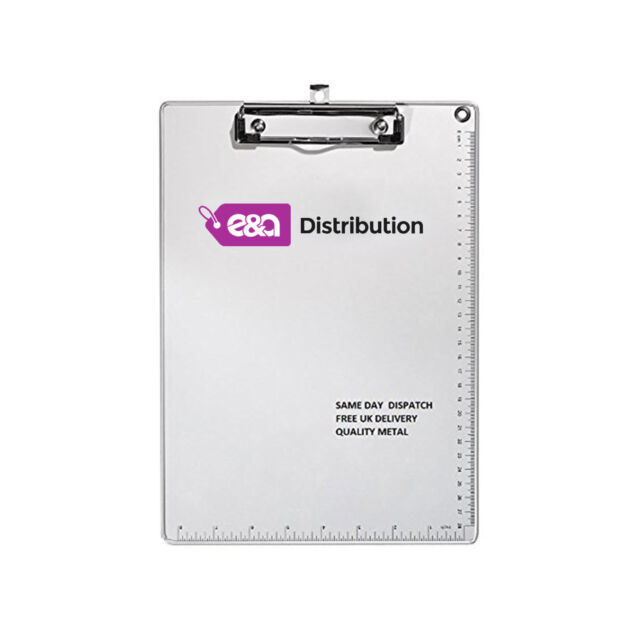 E&A A4 Metal Aluminium Clipboard With Ruler - Flat Clip Board Durable E&A A4 Metal Aluminium Clipboard With Ruler - Flat Clip Board Durable