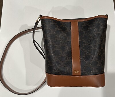 Celine Small Bucket Triomphe Canvas & Calfskin Tan - New