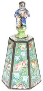 Antique Chinese Export Enameled Bell Taoist Immortal Figure w/ Flowers China