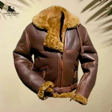 Men's B3 Flight Jacket Pilot RAF Aviator Genuine Sheepskin Shearling Bomber