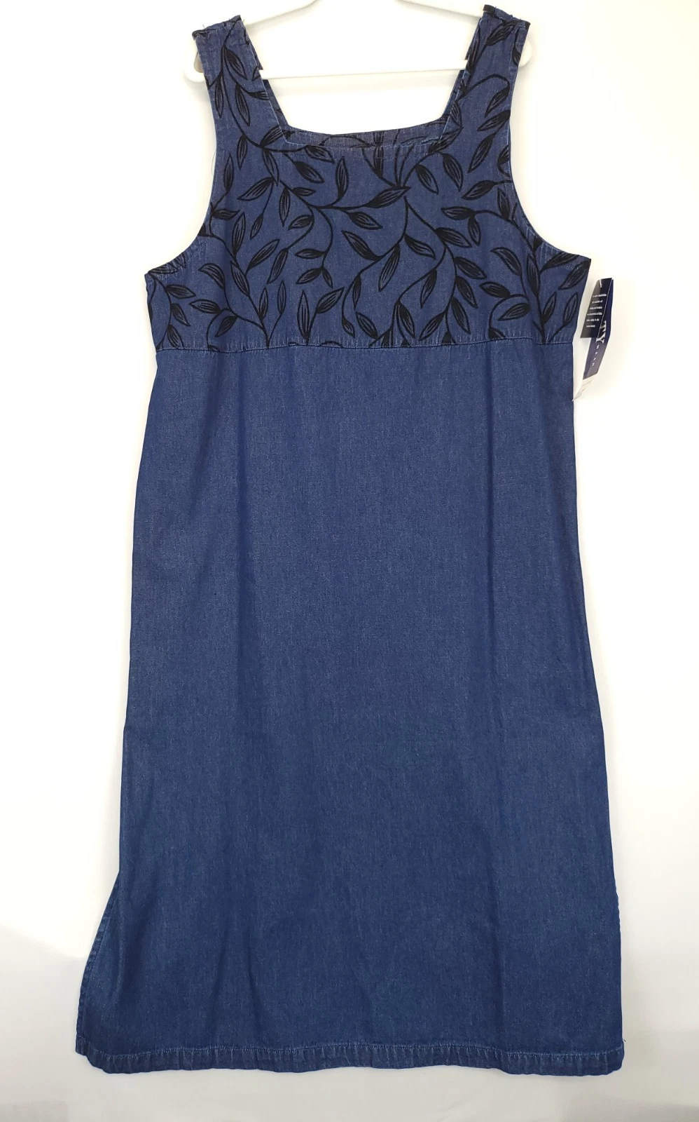 Original TY Wear Denim Overall Maxi Dress Embroidered Women 20 W Blue Modest