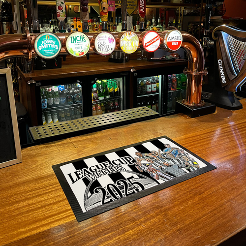 Newcastle Utd League Cup Winners 2025 Bar Runner Mat Design 1 Toon Army Man Cave - Picture 4 of 6