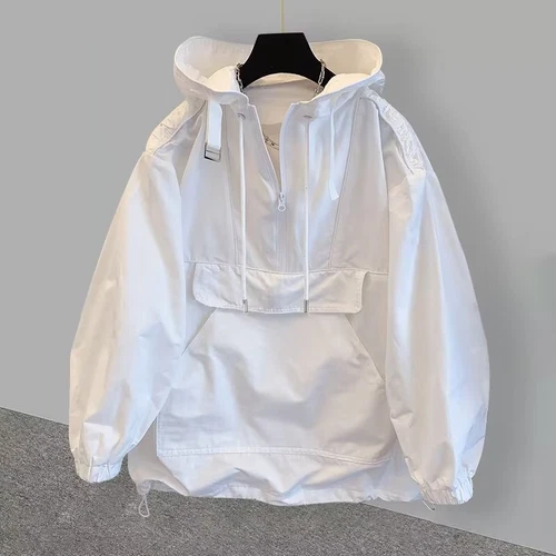 Herren Freizeit Anorak Kapuze Windbreaker Uni Pullover Wasserdicht Zweifarbig Hoodie/ - Bild 9 von 11