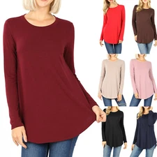 Womens Long Sleeve Tunic Top Casual Crew Neck T-Shirt Blouse Loose Fit