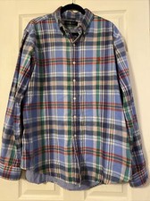 Mens XL Polo Ralph Lauren Pocket 2-Ply Blue Plaid Cotton Flannel Shirt