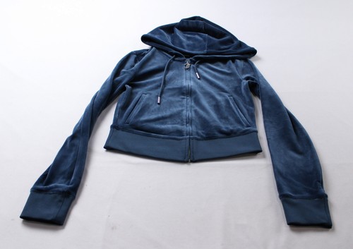 Juicy Couture Damen OG Big Bling Velour Hoodie CD4 Midnight Sea Größe XS Neu mit Etikett