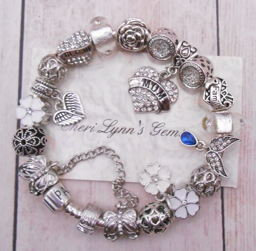 PULSERA PANDORA PLATA ESTERLINA MADRE MAMÁ PAVÉ CRISTAL CORAZÓN DIJES! Foto 4 de 4