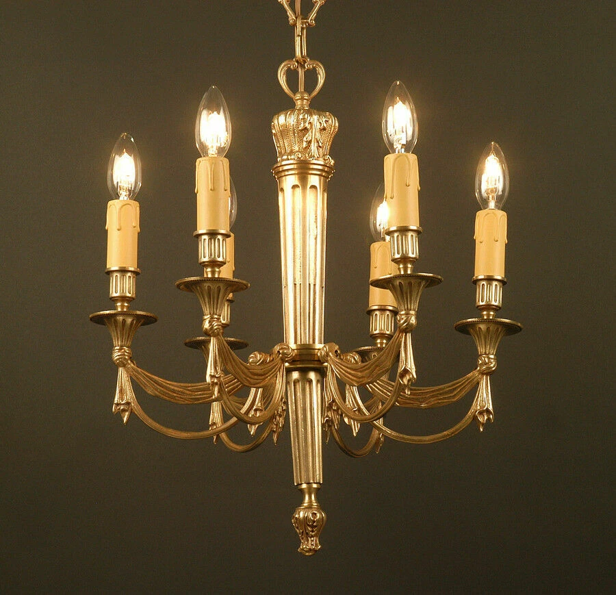 ~c1920's 2nd Empire style Gilt Bronze Swag Draped Maison Bagues Chandelier~ - Image 3 of 4