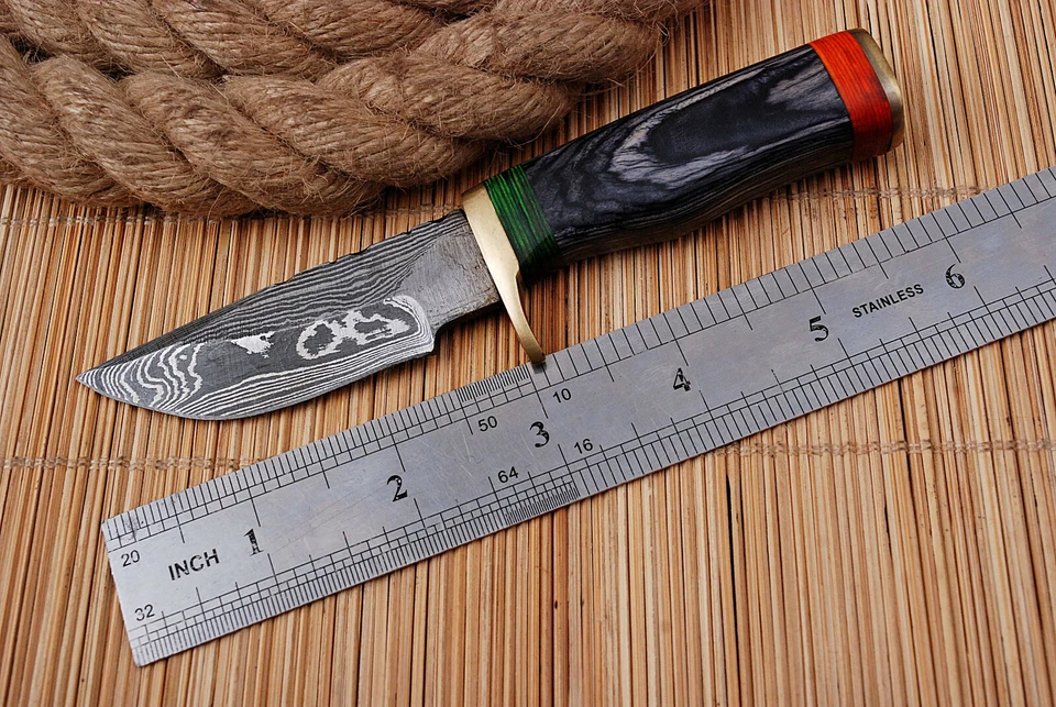 微型大马士革钢固定刀片刀带彩色木柄 MK 27 — 第 3/3 张图片