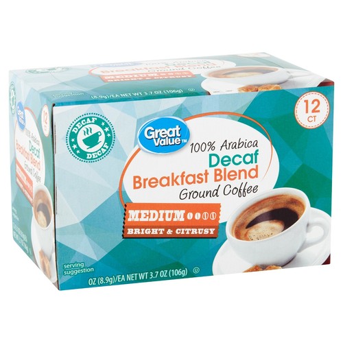 Great Value 12Arabica Decaf Breakfast Blend Medium Kcups/Pods Fresh