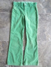 Vintage Stones Wear Pants Girls 7 22x22 Green Corduroy Kid Bootcut Hippy Fashion
