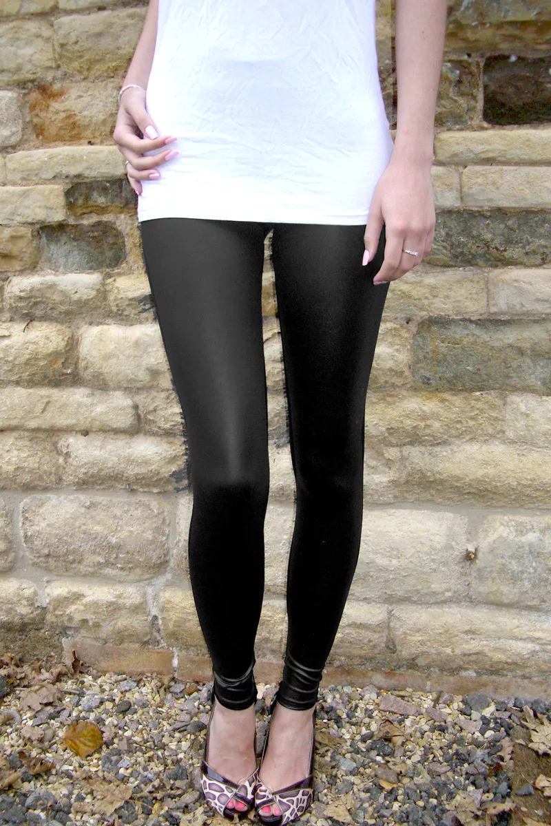 SUPER EXTRA LONG Leggings HIGH WAIST Cotton or Wet Look SIZE Uk 8