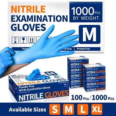 Blue Medical Nitrile Eaxm Gloves 3.5 Mil Powder Free Food-Safe Disposable Gloves