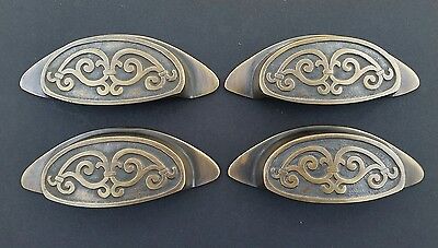 4 Solid Antique Style Brass Apothecary Bin Cup Finger Pulls Handles 4/" #A12