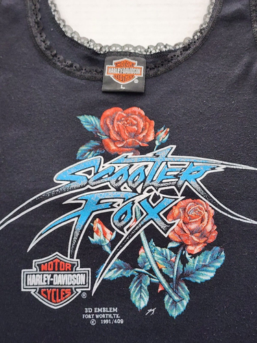 Vintage Harley Davidson Shirt Womens 1991 3D EMBLEM Scooter Fox Lace Tag Size L - Picture 8 of 10