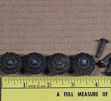 4 Pulls 1 x 3/4 tall Cast Metal aged Flower D...