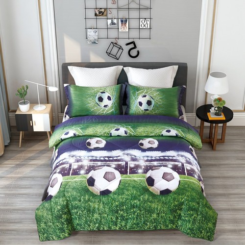 3PCS Bedding Quilt Set Twin Size Football Field Print Comforter 2 Pillowcases - Picture 4 of 11