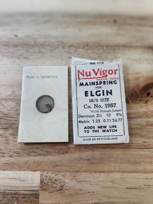 Nu Vigor No. 113 Mainspring NOS For Elgin 10/0 Size, Co. No. 1957
